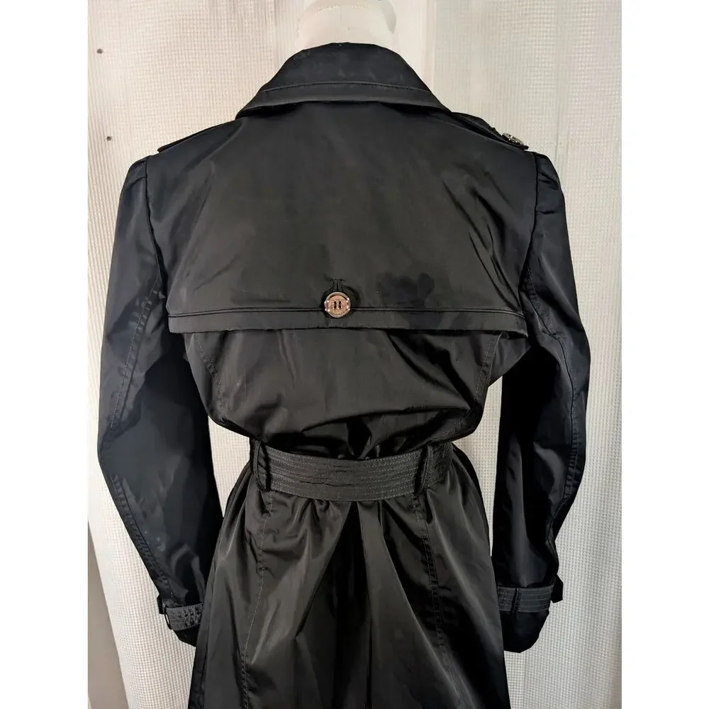 COACH! LUXE BLACK DOUBLE BREASTED, SILVER BUTTON, BELTED TRENCHCOAT, JACKET! 4
